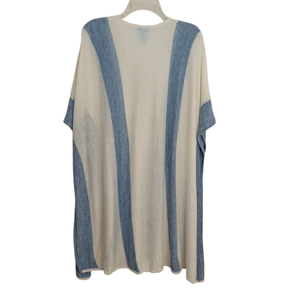 J. Mclaughlin Linen Knit Poncho Top One Size Blue White Beachy Coastal Coverup - Picture 5 of 7